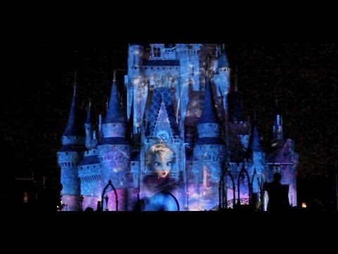 Frozen segment in Celebrate the Magic castle show featuring &quot;Let It Go&quot; at Magic Kingdom