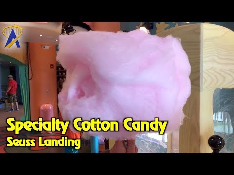 Customized gourmet cotton candy inside new Honk Honkers candy shop at Seuss Landing