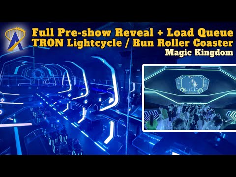 Tron Lightcycle / Run Full Pre-Show Reveal and Load Room View at Magic Kingdom