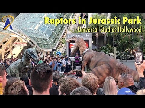 Velociraptors roam during Jurassic Park 25th Anniversary event at Universal Studios Hollywood