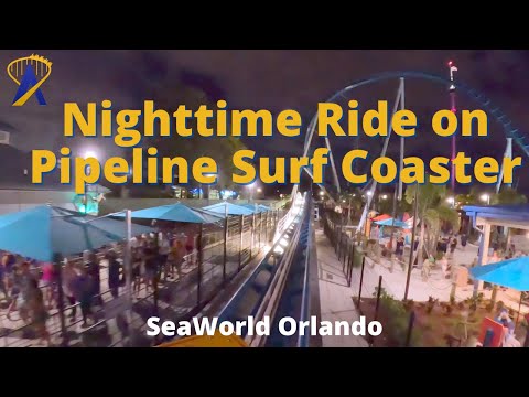 Night Ride POV on Pipeline Roller Coaster at SeaWorld Orlando