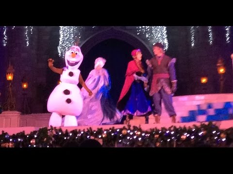 A Frozen Holiday Wish Castle Lighting Show at Disney Magic Kingdom