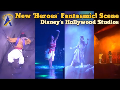 NEW Fantasmic! Pocahontas, Aladdin, Moana, Elsa and Mulan Hero Scene at Disney&#039;s Hollywood Studios