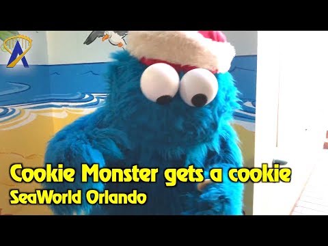 Giving Cookie Monster a Cookie at SeaWorld Orlando