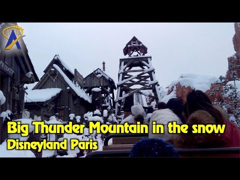 A snowy Big Thunder Mountain Railroad POV at Disneyland Paris