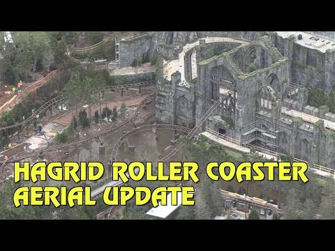Hagrid Roller Coaster at Universal&#039;s Wizarding World, aerial construction tour