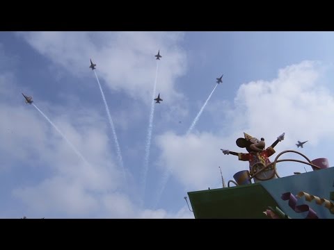 U.S. Navy Blue Angels soar above Cinderella Castle at Magic Kingdom