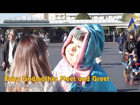 Fairy Godmother and mice from Cinderella meet guests at Tokyo Disney Resort