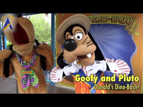 Goofy and Pluto meet guests during Donald&#039;s Dino-Bash at Disney&#039;s Animal Kingdom