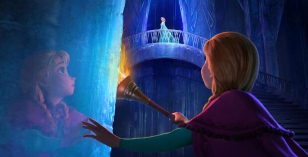 Anna and Elsa in the ice palace in disney frozen