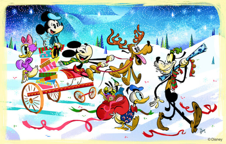 Disney characters at christmastime artwork d23