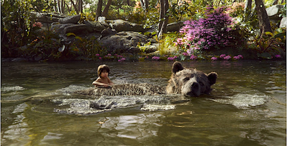 Mowgli takes a swim with Baloo