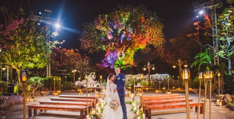 Couples can have their Disney wedding in front of the Tree of Life at Disney’s Animal Kingdom