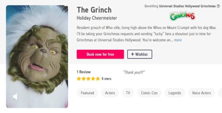 Get a personalized Cameo greeting from The Grinch for the Who-lidays