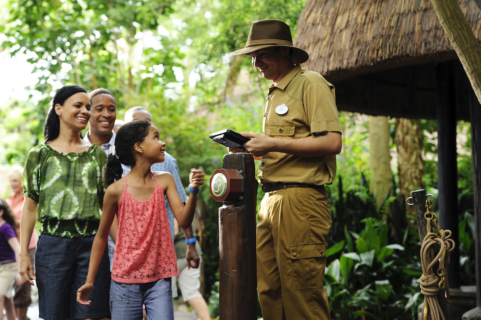 Walt Disney World Resort guests use MagicBands for FastPass+ access to experiences and attractions such as Kilimanjaro Safaris at Disney's Animal Kingdom in Lake Buena Vista, Fla. Guests also can use MagicBands to enter their Disney Resort hotel room, buy food and merchandise, enter Walt Disney World Resort theme parks and water parks, and connect to Disney's PhotoPass. MagicBands are part of MyMagic+, which has the ability to connect nearly all aspects of the guest vacation experience at Walt Disney World Resort. (Kent Phillips, photographer)