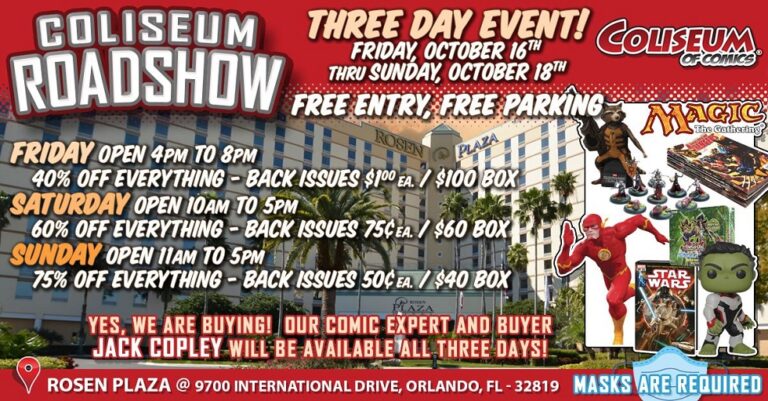 Coliseum of Comics collectables and comic book sale coming to Rosen Plaza Hotel