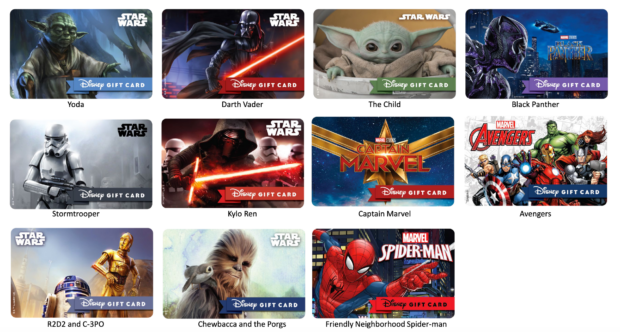 Disney Gift Cards, Star Wars, Marvel, Black Panther, Avengers, Spider-Man