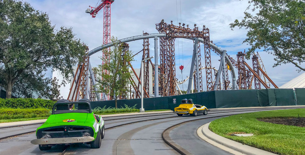 Tron Lightcycle / Run construction seen from Tomorrowland Speedway