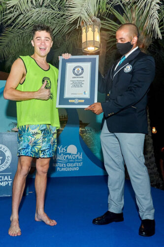 Yas Waterworld Guinness World Record champion Jacob Cummings
