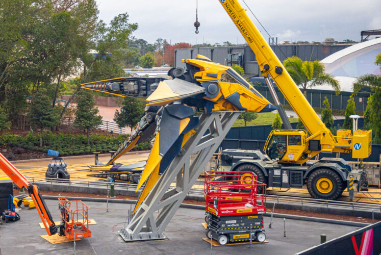 Work is not yet complete on the Star Blaster spaceship outside of the Guardians of the Galaxy: Cosmic Rewind roller coaster.