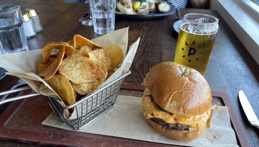 The Burger and beer at Paddlefish restaurant at Disney Springs
