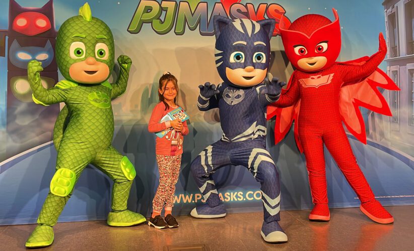 Catboy, Owlette and Gekko pose with kids during a special one-day-only media event. 
