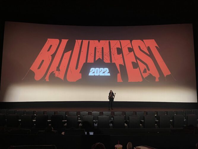 Blumfest 2022 on movie screen at Universal Orlando Cinemark theater