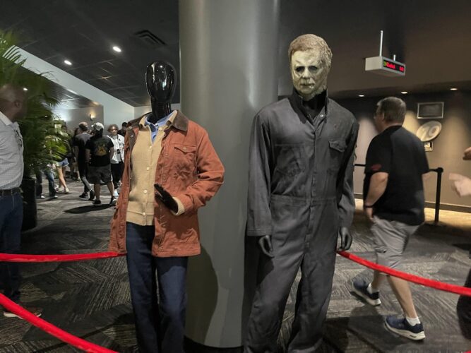 Costumes from The Black Phone and Halloween Kills on display at Blumfest.