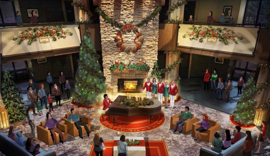 sawmill creek resort lobby christmas rendering