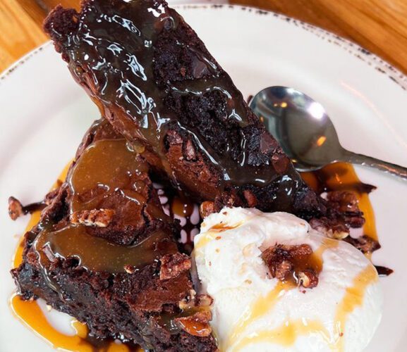 Hot Fudge Bourbon Brownie finale, an offering at Disney Spring's Homecomin'.