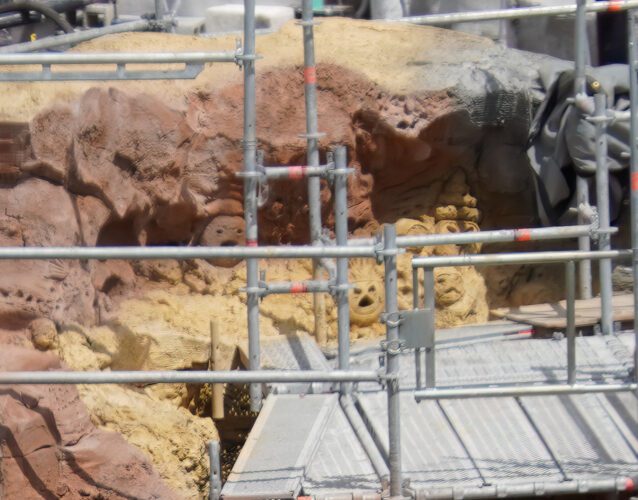 Close-up construction progress at Epcot Moana attraction.