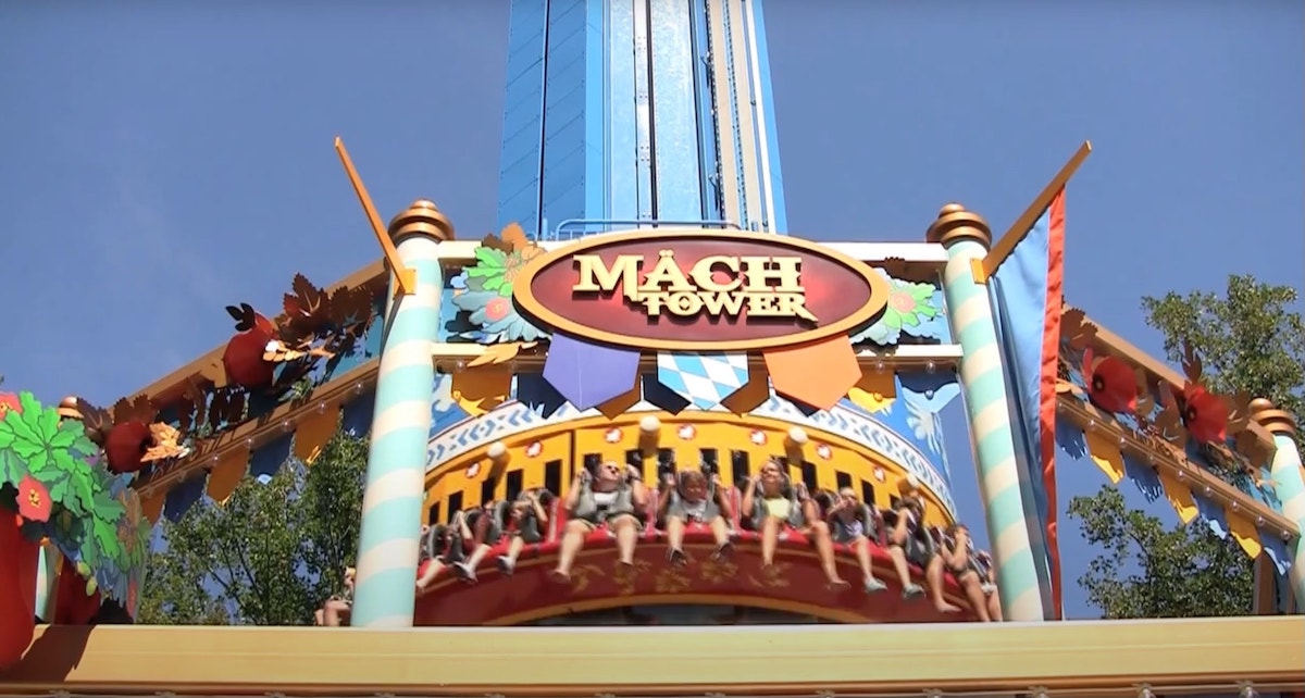 Photo of Guests riding the Mach Tower from the Busch Gardens Website
