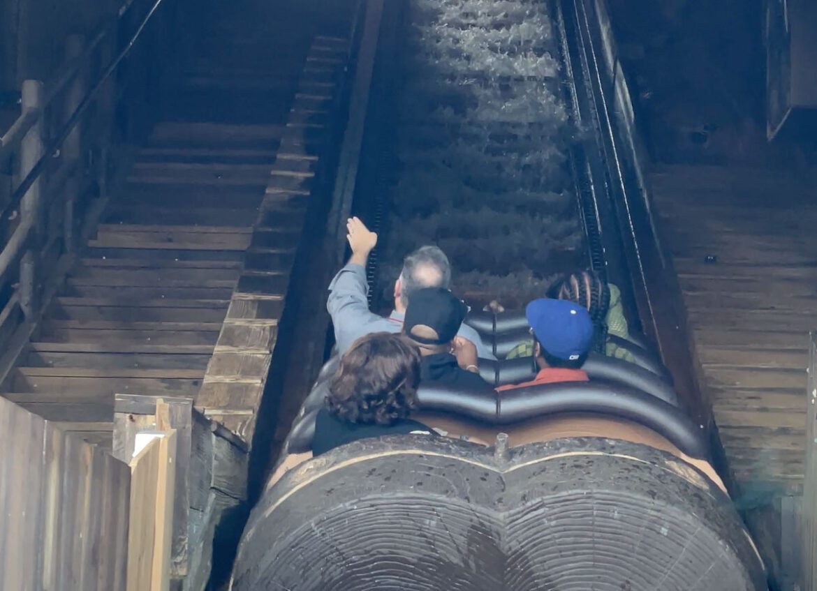 Imagineers testing Tiana's Bayou Adventure at Splash Mountain