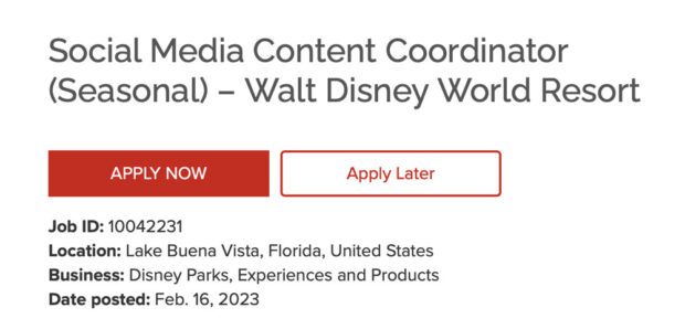 Social Media Content Coordinator role application as Disney is hiring influencers for social team.