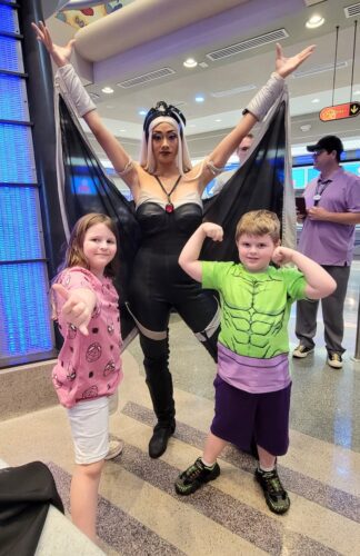 Epic Family Quest kids with Storm at Universal's Marvel Character Dinner