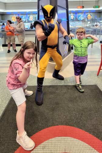 Epic Family Quest kids with Wolverine at Universal's Marvel Character Dinner