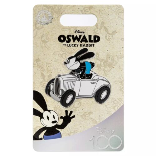 Pin featuring Oswald the Lucky Rabbit driving an old car and looking impatiently