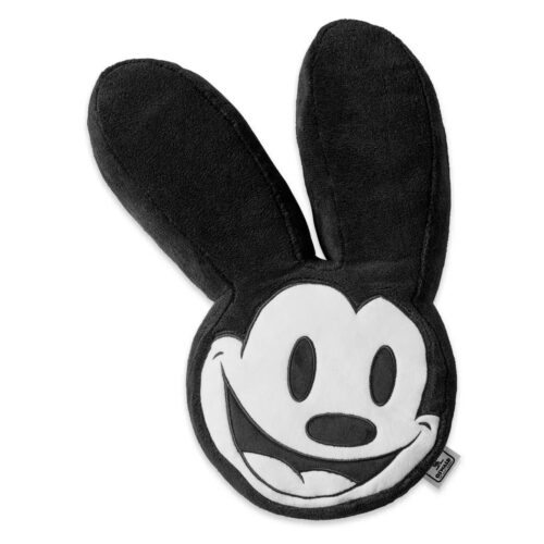 Plush pillow shaped like Oswald the Lucky Rabbit's smiling face