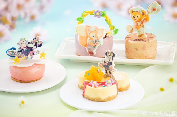 Brightly colored desserts featuring Duffy the Disney Bear and Minnie Mouse