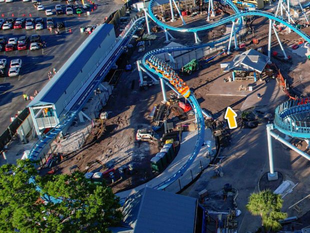 Concrete and structure views for Pipeline: The Surf Coaster area of the park.