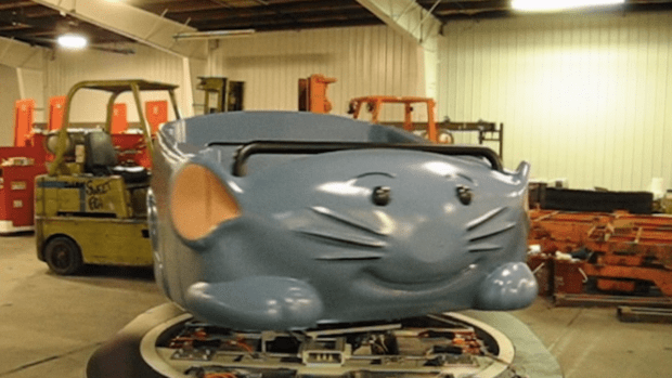Test vehicle for Remy's Ratatouille Adventure in a warehouse