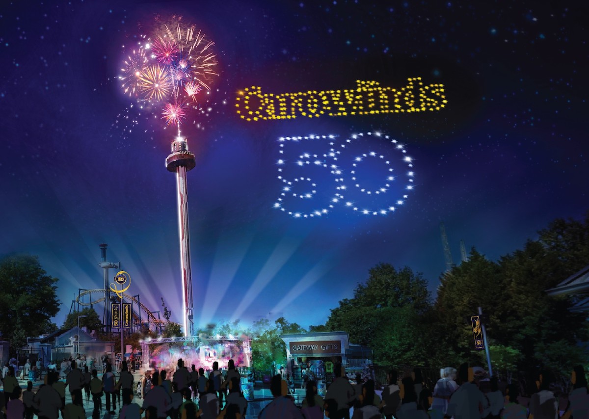 50 Nights of Fire nighttime spectacular with drones at Carowinds 50th anniversary celebration