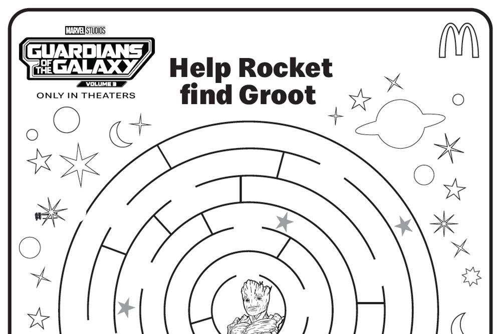 Guardians of the Galaxy Mcdonald's Happy Meal Toys activity sheet.