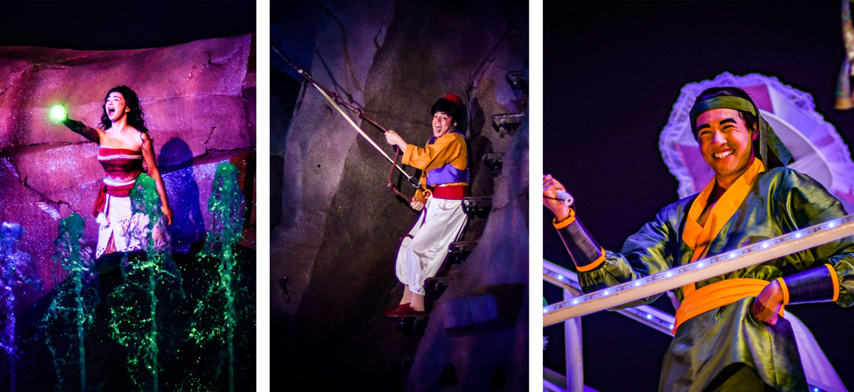 Performer expressions captured in the moment during Fantasmic!