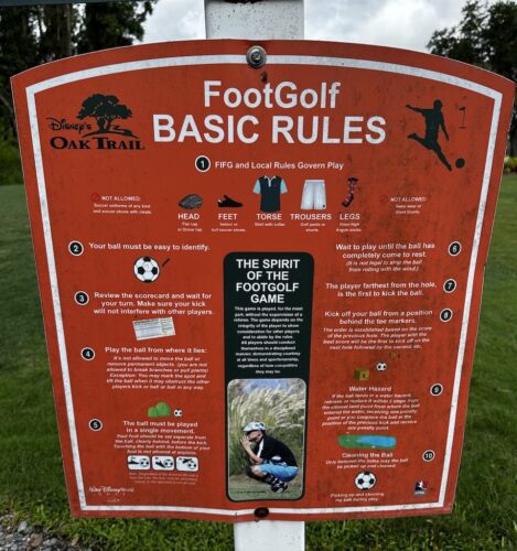 Footgolf rules sign at Disney.