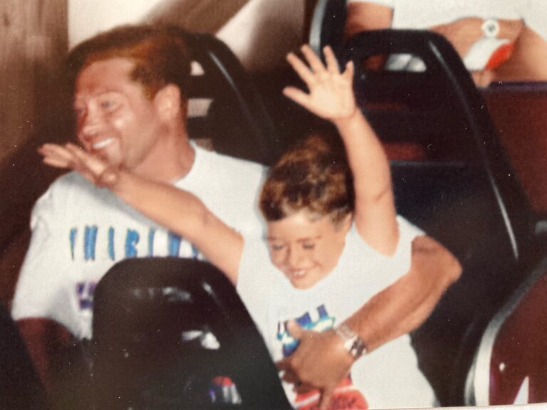 Father, son, and 250 roller coaster T-shirts