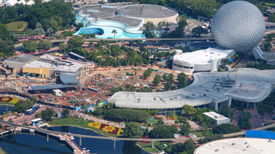 Aerial overview of Epcot construction.