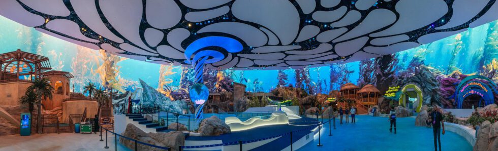 Ultra-wide view of One Ocean at Seaworld Abu Dhabi.