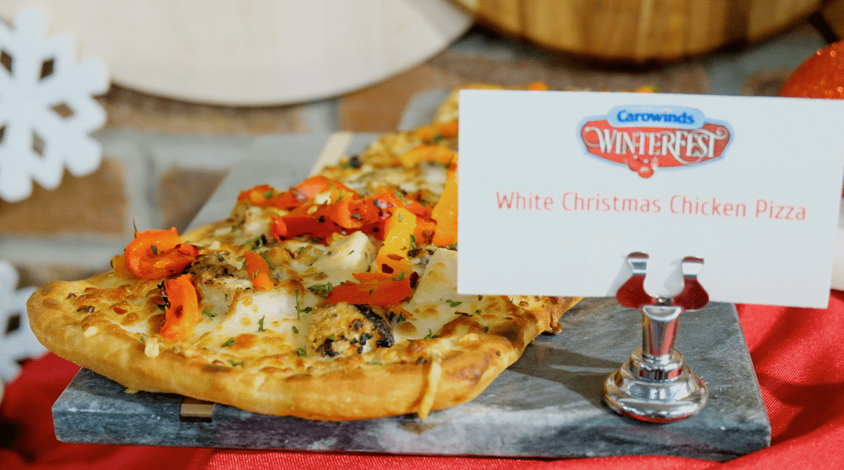Carowinds WinterFest white Christmas chicken pizza
