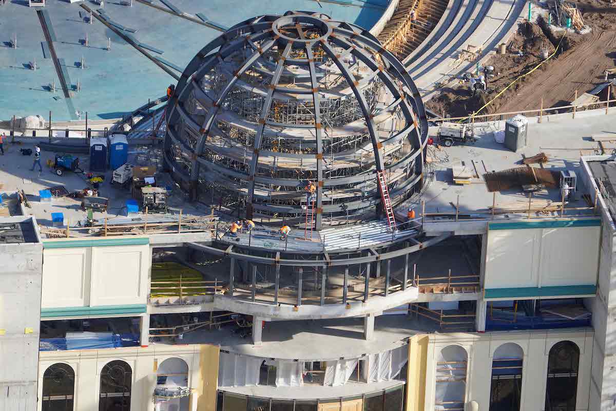 Helios Grand Hotel construction at Epic Universe - February 2024